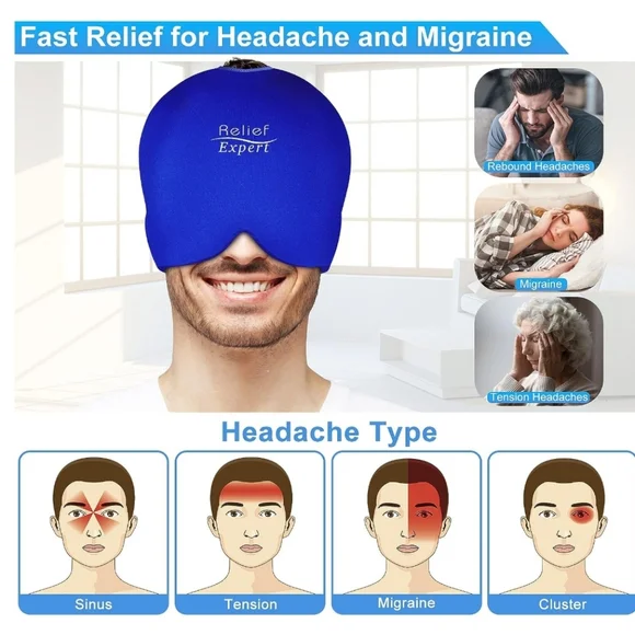 Migraine Ice Gel Cap Stress Tension Headache Relief - 360 Coverage New - Picture 1 of 6